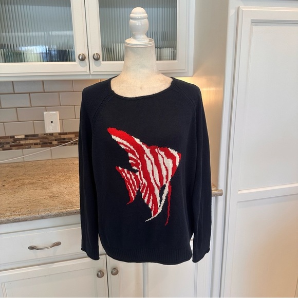 LOFT Navy Knit Sweater With Red Fish Size Large Nautical - Picture 2 of 9